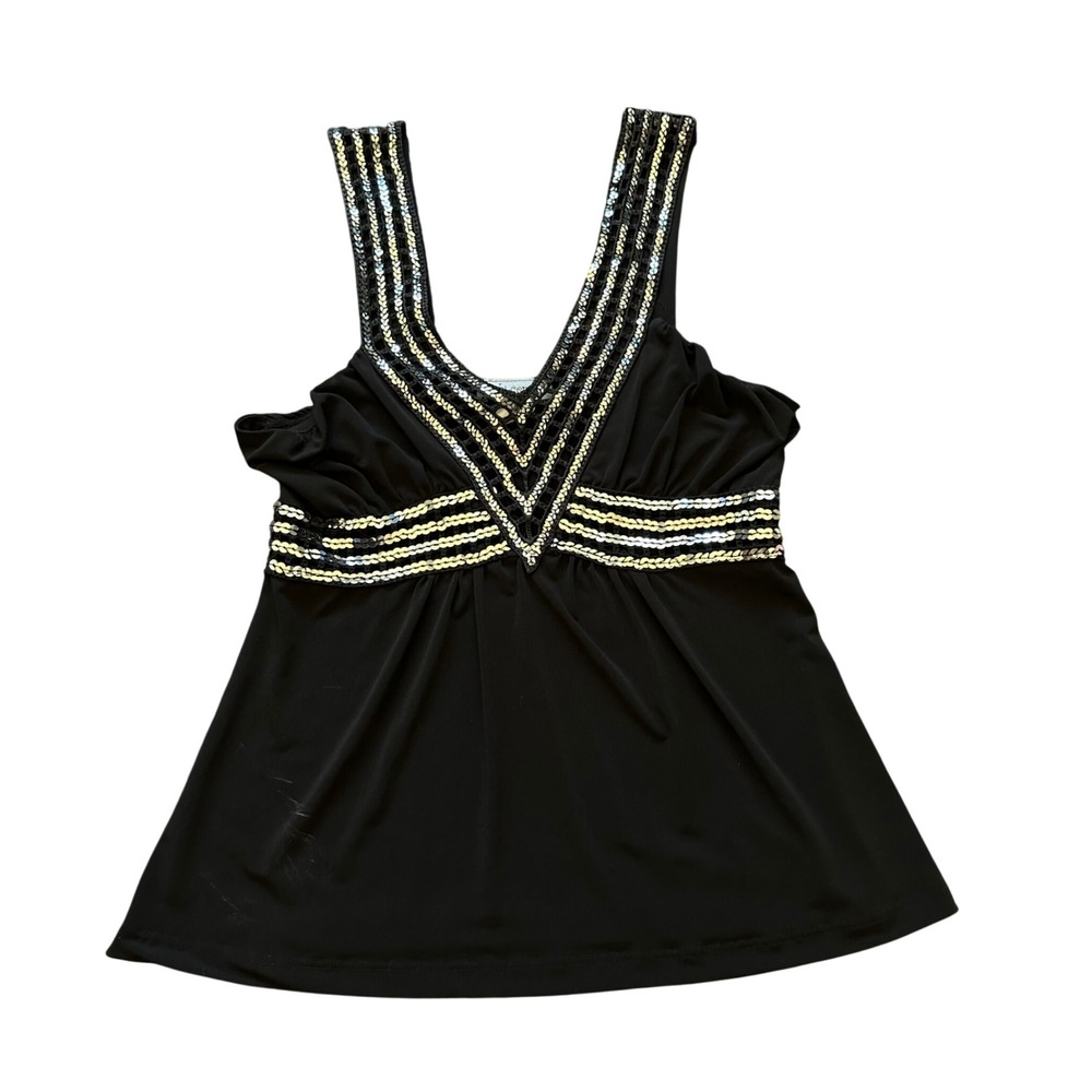 Body Central Womens Black Silver Sequin V-Neck Empire Waist Top Sleeveless Small